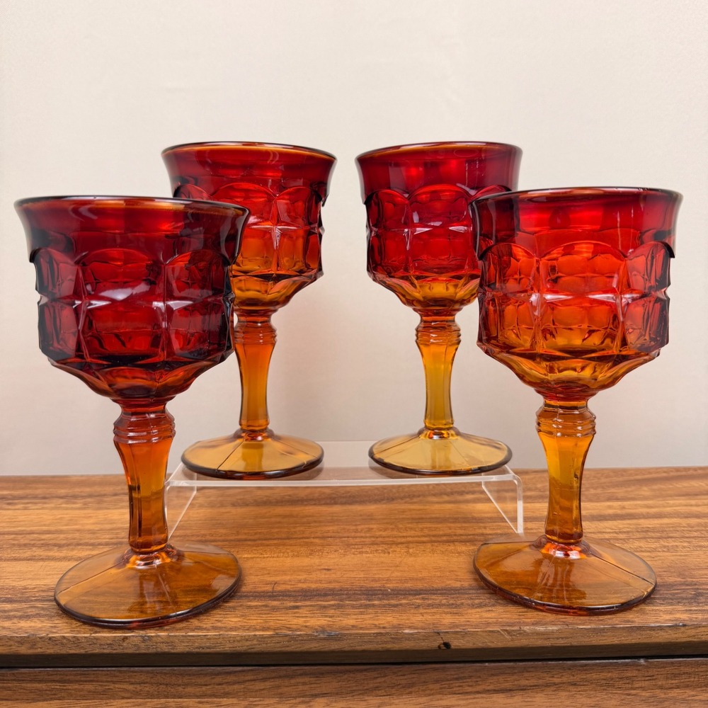 Tiara Glass Amberina Constellation Sunset Wine Water Goblets Set of 4